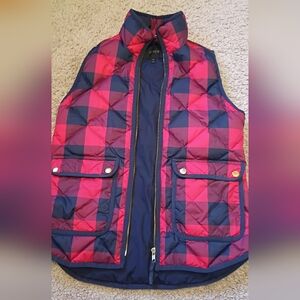J. Crew Red and Navy Quilted Excursion Puffer Vest